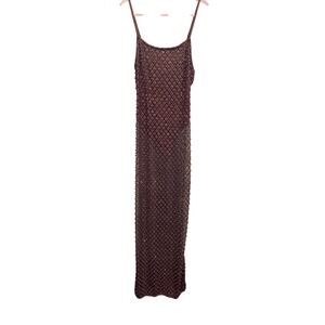 Fashion Nova Holding On For You Maxi Dress Bronze Glitter Pearl net beaded Large